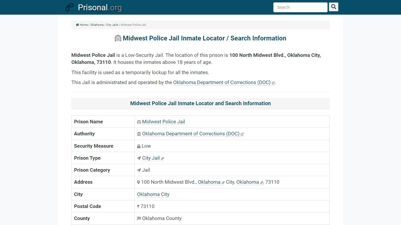 Midwest Police Jail-Inmate Locator/Search Info, Phone, Fax ...